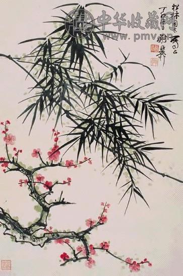 谢稚柳 红梅青竹 镜心 设色纸本