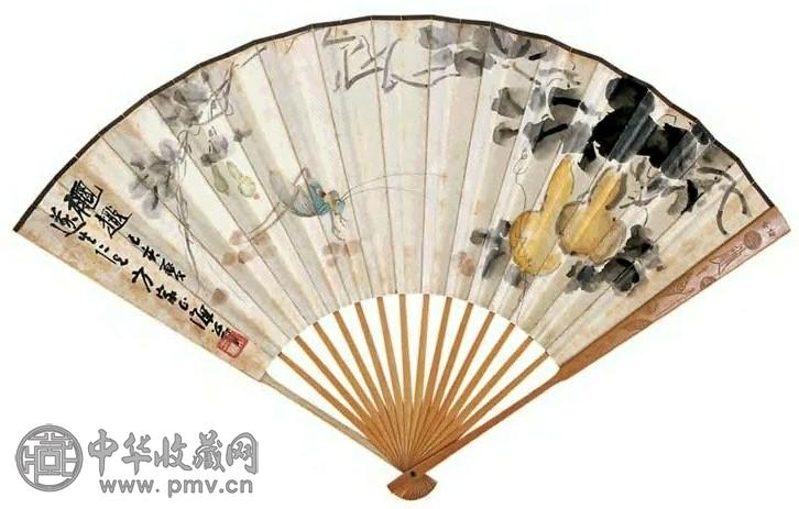 刘海粟 己亥(1959年)作 秋趣图 扇面 设色笺本