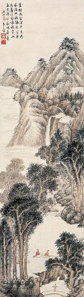 楼辛壶 溪山论道 立轴 设色纸本