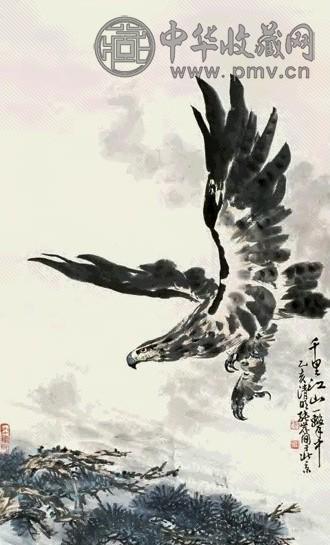 张世简 松鹰图 立轴 设色纸本