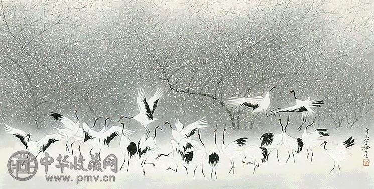 林湖奎 戏雪 镜心