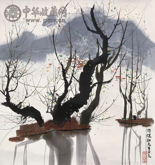 吴冠中 树影 镜心 设色纸本