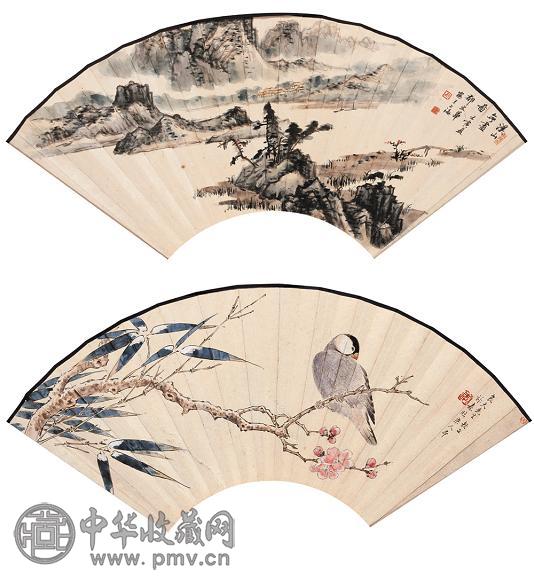 郁文华 李泳森 薛佛影 1962年作 山水 书法 花鸟 扇面 设色纸本