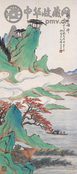黄山寿 1916年作 秋溪间棹 立轴 设色纸本