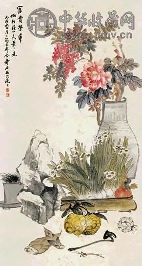 金少石 富贵荣华 立轴 设色纸本