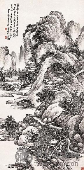 吴徵 1943年作 观山秋霁图 立轴 水墨纸本