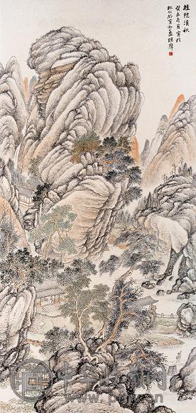 陈摩 1943年作 山水 立轴 设色纸本