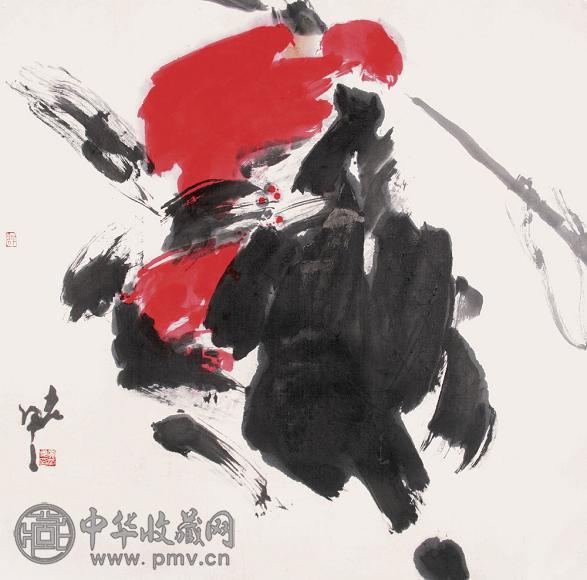 贾浩义 2002年作 套马人 镜心 设色纸本