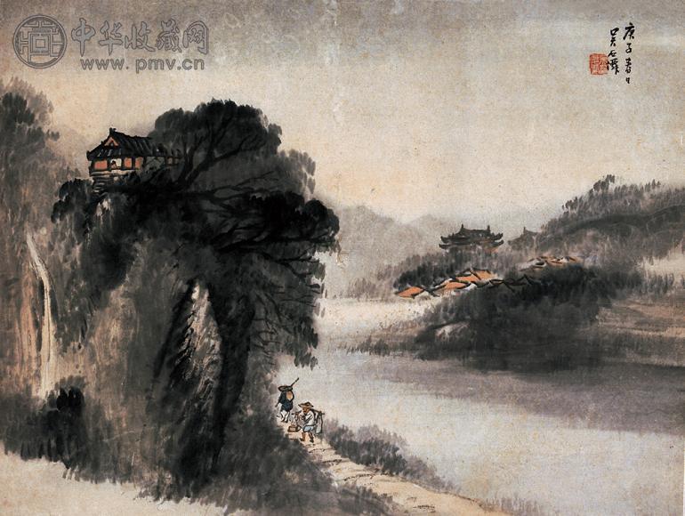 吴石僊 1900年作 山水 立轴 设色纸本