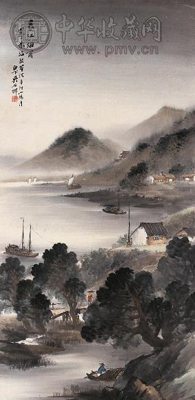 吴石仙 1891年作 春江烟雨 立轴 设色纸本