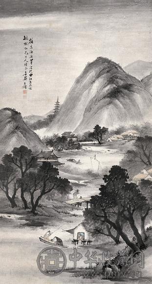 吴石僊 烟雨江南 镜心 设色纸本