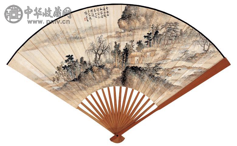 张炎夫 1943年作 山水 成扇 设色纸本