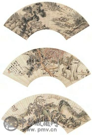 张洽 山水 册页(12开选3) 纸本设色