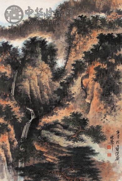 谢稚柳 1970年作 山水 立轴 设色纸本