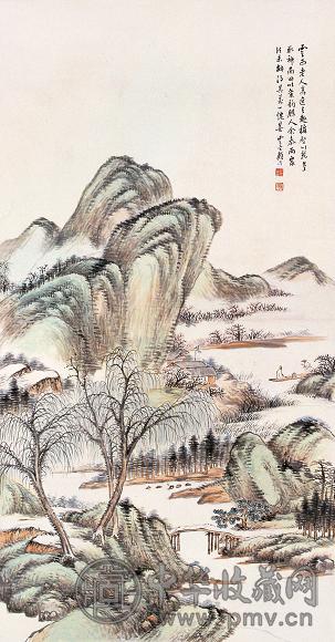 顾沄 青绿山水 立轴 设色纸本