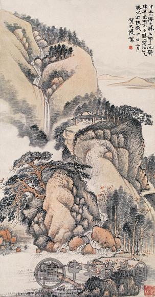贺天健 甲申(1944年)作 山水 立轴 设色纸本