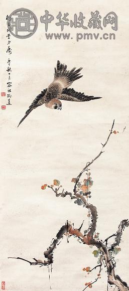 容祖椿 鹰 立轴 设色纸本