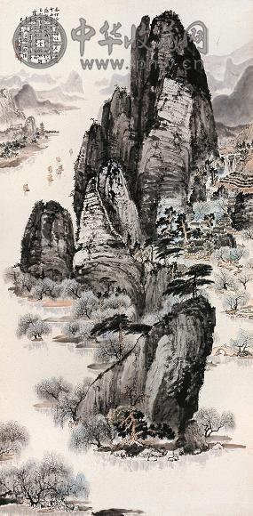 秦古柳 1941年作 名山记游 立轴 设色纸本