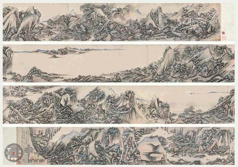 萧云从 江山胜览图 手卷 设色纸本