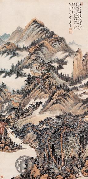 吴琴木 叠岭岚秀图 立轴 设色纸本