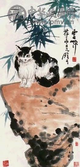 蒋凤白 猫石图 立轴 设色纸本
