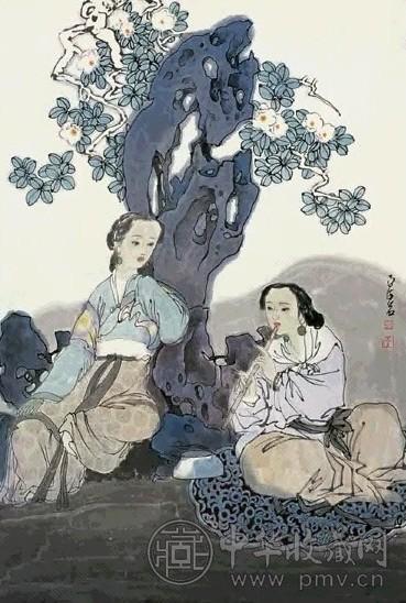 南海岩 小红低唱我吹萧 镜心 设色纸本