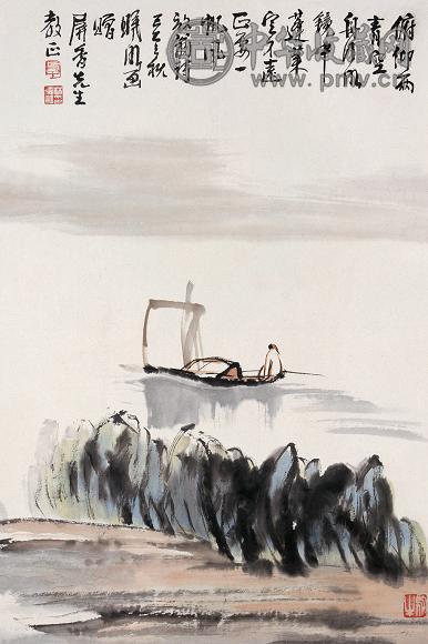 林曦明 一帆风顺 立轴 设色纸本