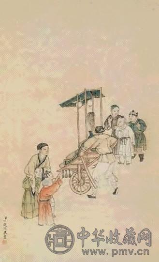 丁观鹏 货郎图 立轴 设色纸本