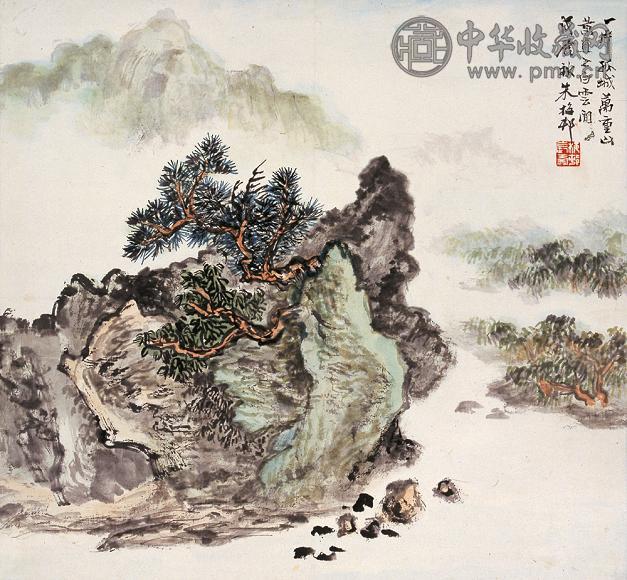 朱梅邨 1988年作 黄山烟雨 立轴 设色纸本