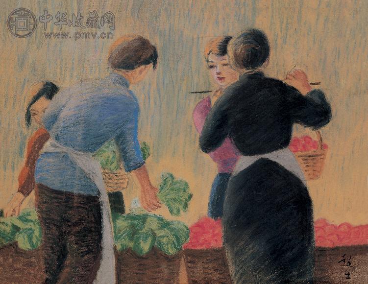 李超士 菜市 油画 纸板