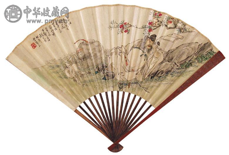 颜元 壬申(1932年)作 人物 成扇 设色纸本