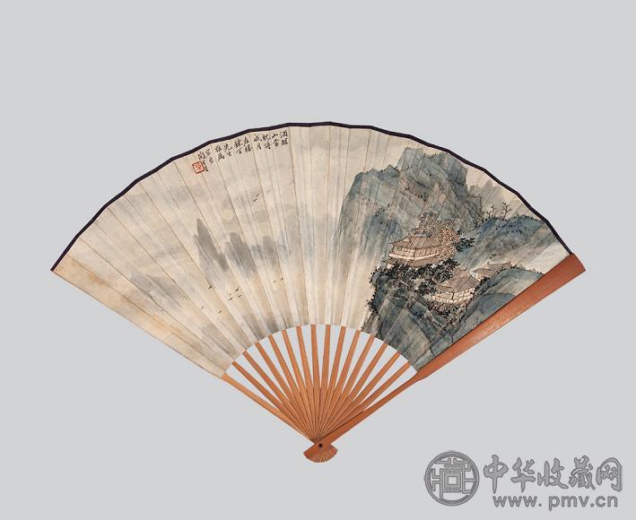 陶冷月 陶寿伯 山水 书法 成扇 纸本