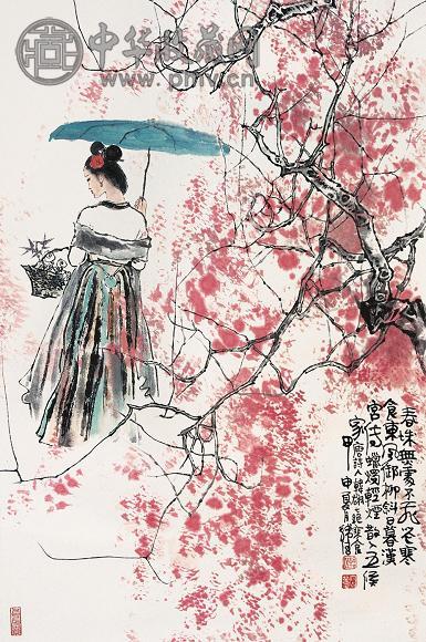 韩伍 唐人诗意图 立轴 设色纸本