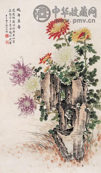 顾伯达 辛巳(1941年)作 延年益寿 立轴 设色纸本