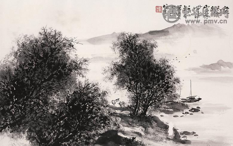 黎雄才 1984年作 江流天地 镜心 水墨纸本