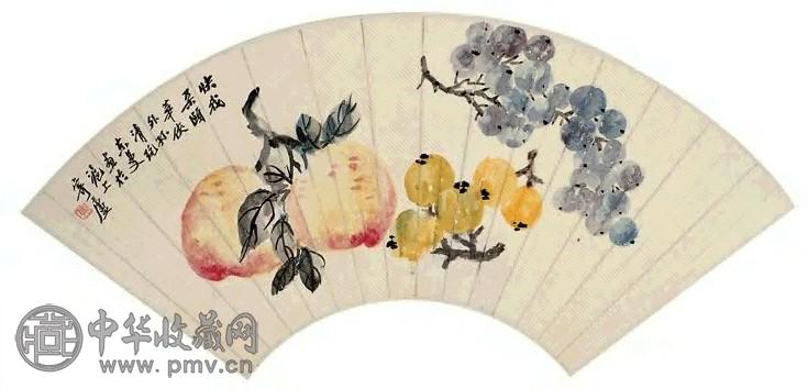 吴东迈 朵颐图 扇面 设色笺本