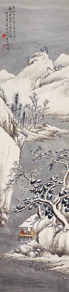 徐曦 山中读书 立轴 设色纸本