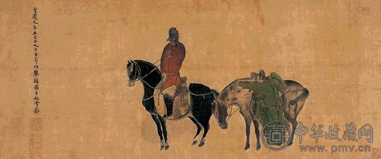 赵子昂 人马图 手卷 设色绢本