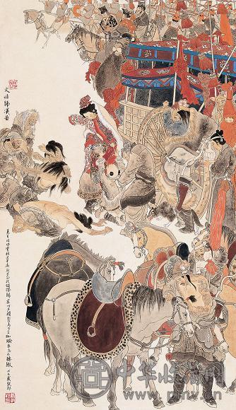 戴敦邦 1988年作 文姬归汉图 立轴 设色纸本