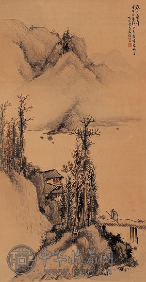 萧俊贤 1924年作 春山叠翠 立轴 设色纸本