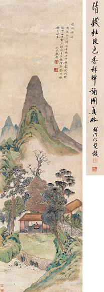 钱杜 1843年作 香林禅诵 立轴 设色纸本
