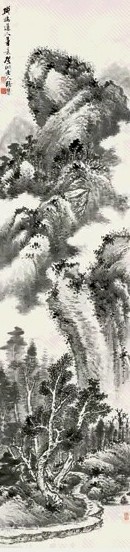 张熊 拟吴镇山水 立轴 水墨纸本