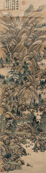方琮(款) 曳杖探幽 立轴 设色纸本