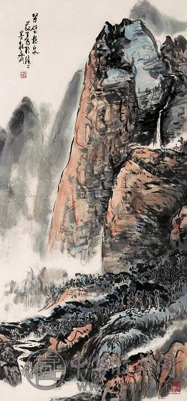 钱茂生 翠壁悬原 立轴 设色纸本