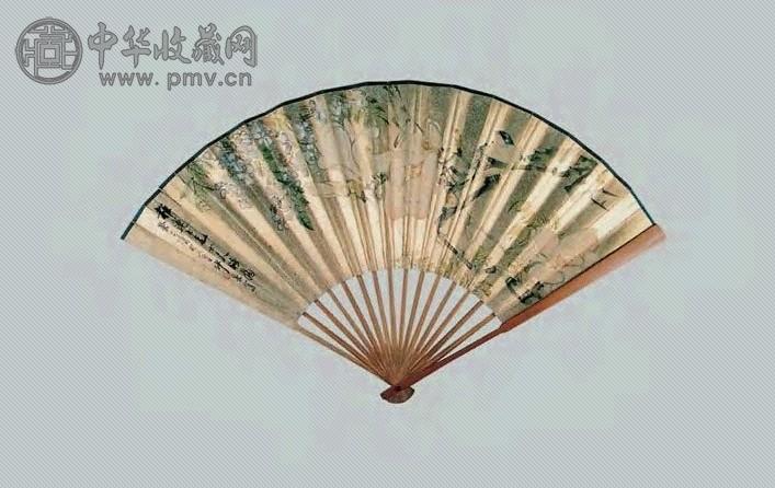 沙山春 花鸟、书法 扇面 金笺