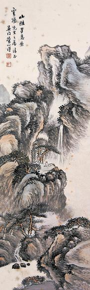 管一得 林泉观瀑图 立轴 设色纸本