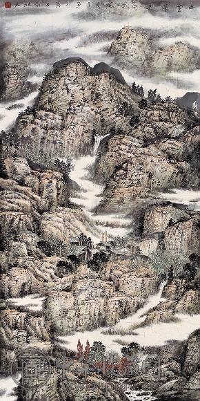 驼旭放 白云深处 镜心