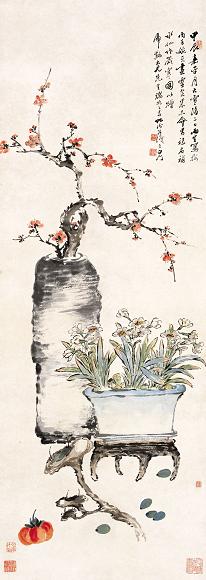 汤雨生 董婉贞 清供 立轴 纸本