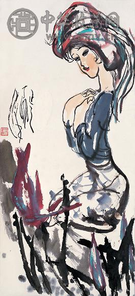 刘汉 丁卯(1987年)作 少女 立轴 设色纸本