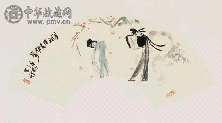 高马德 戏剧人物 扇面 纸本